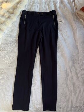 89th & Madison Black Slim Ponte silver Zip Pocket Pants silver button closure
